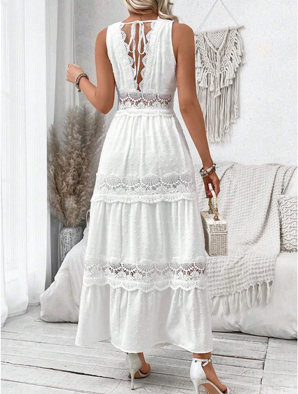 Abito in pizzo con scollo a V – Vestito elegante da donna