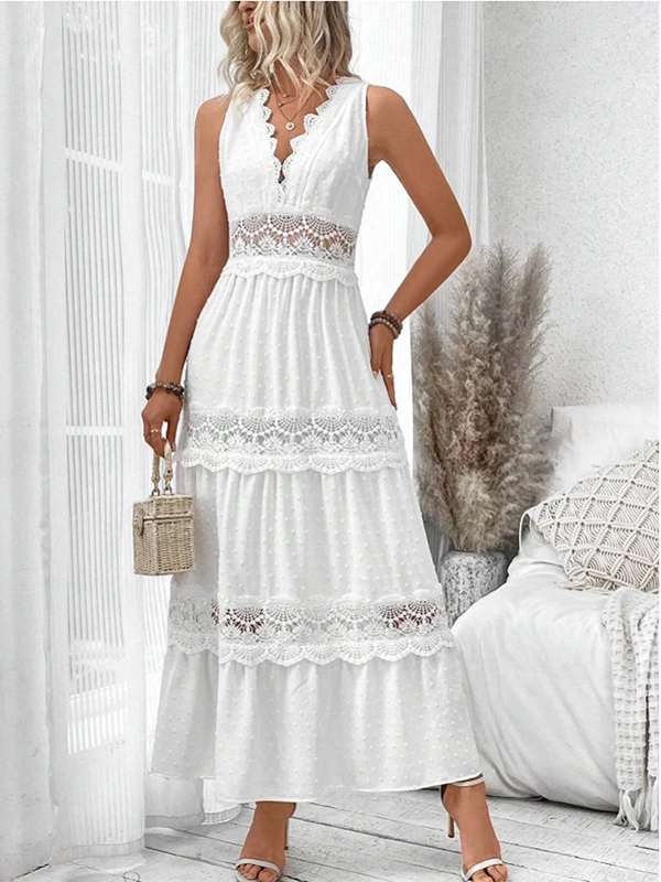 Abito in pizzo con scollo a V – Vestito elegante da donna