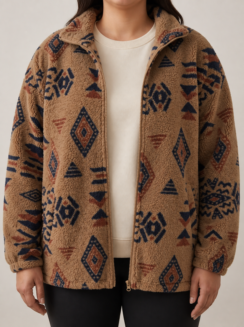 Blouson aviateur sherpa pour femme à motif aztèque - Chaud et tendance