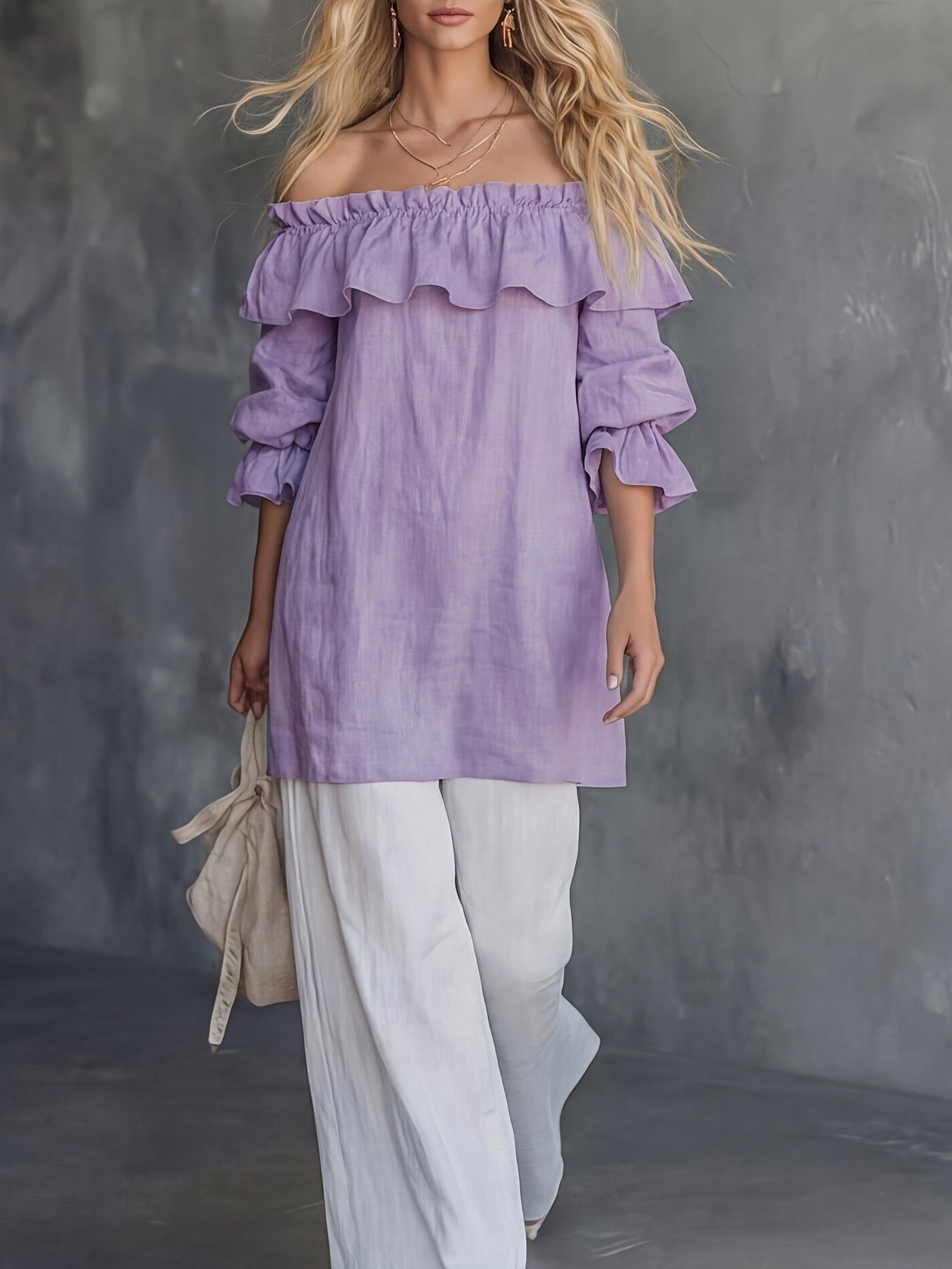 Blusa donna monospalla con volant e maniche a sbuffo - Fluida ed elegante