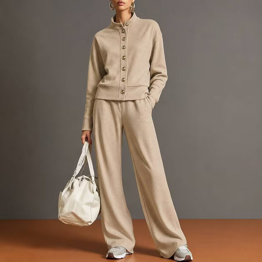 Ensemble cardigan à col montant et pantalon ample - Chic et confortable