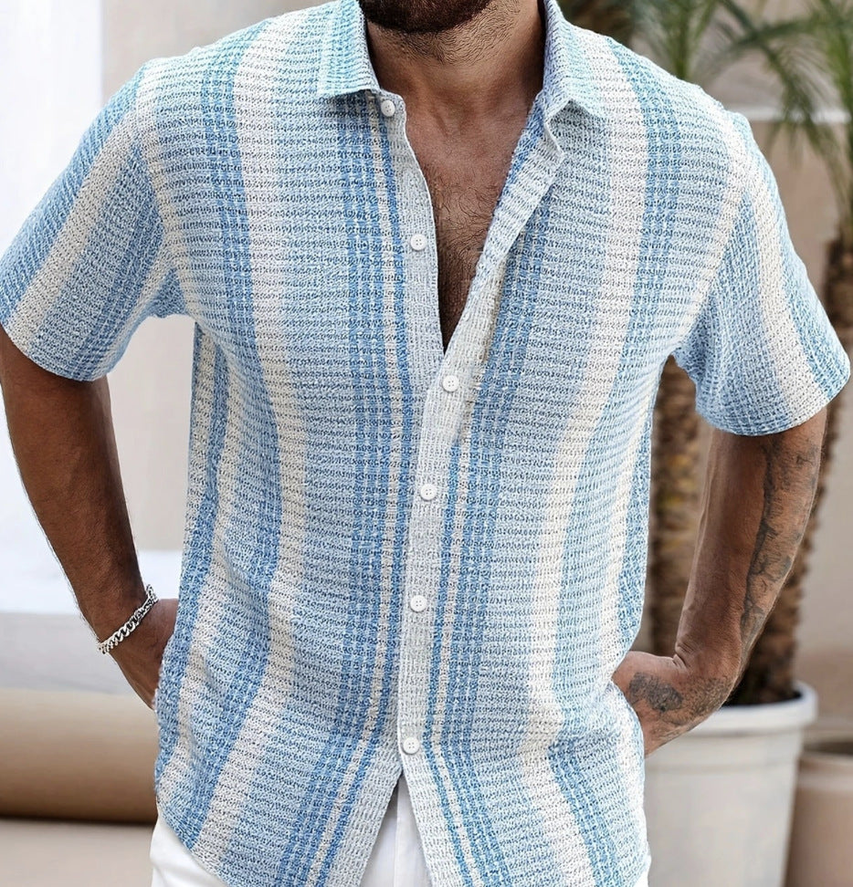 Camicia casual da spiaggia da uomo vestibilità slim e stampa 3D – Top estivo a maniche corte