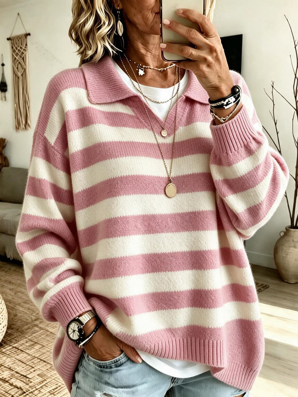 Suéter de mujer estilo marinero con bloques de color - Suave y estructurado
