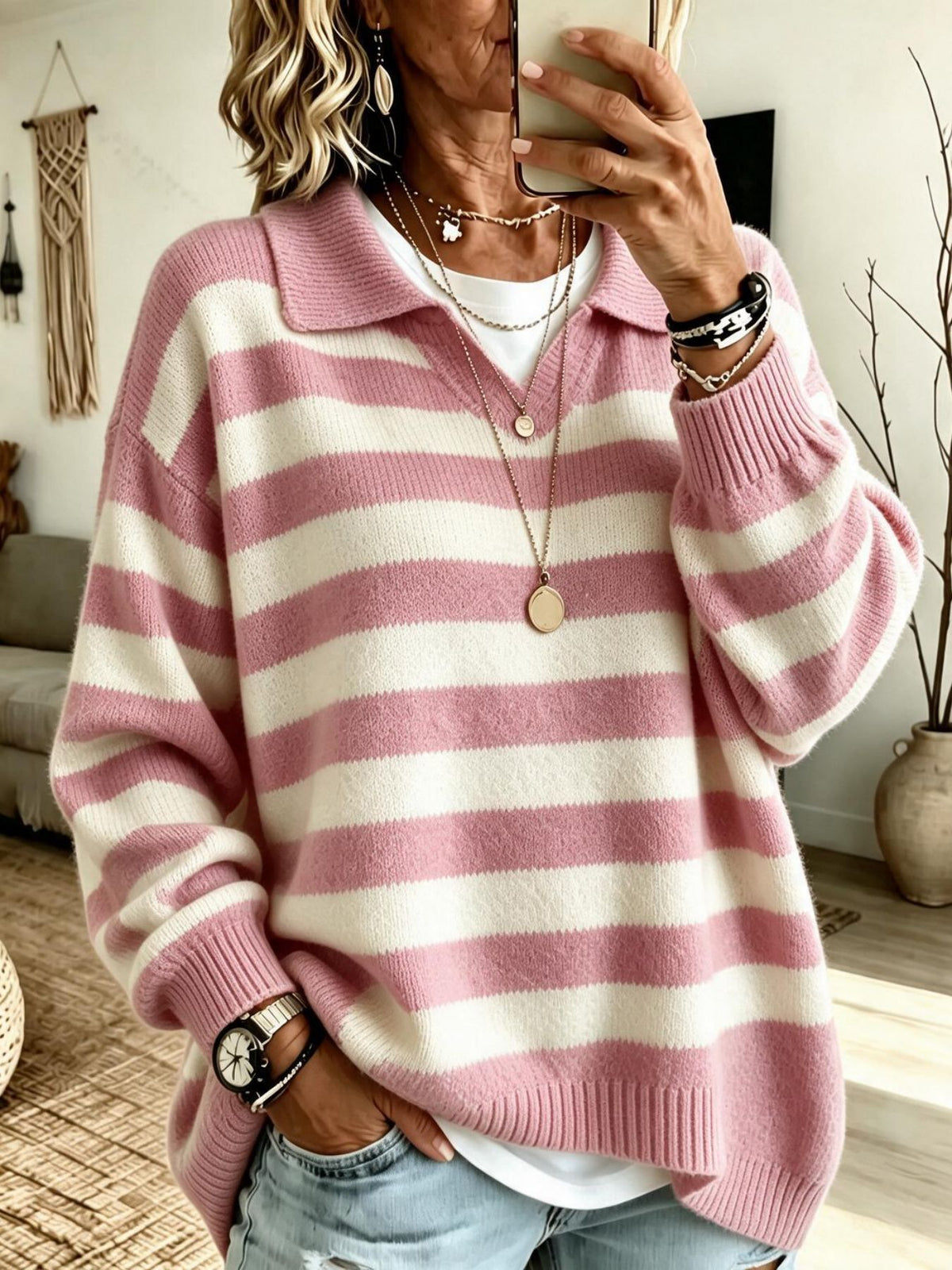 Suéter de mujer estilo marinero con bloques de color - Suave y estructurado