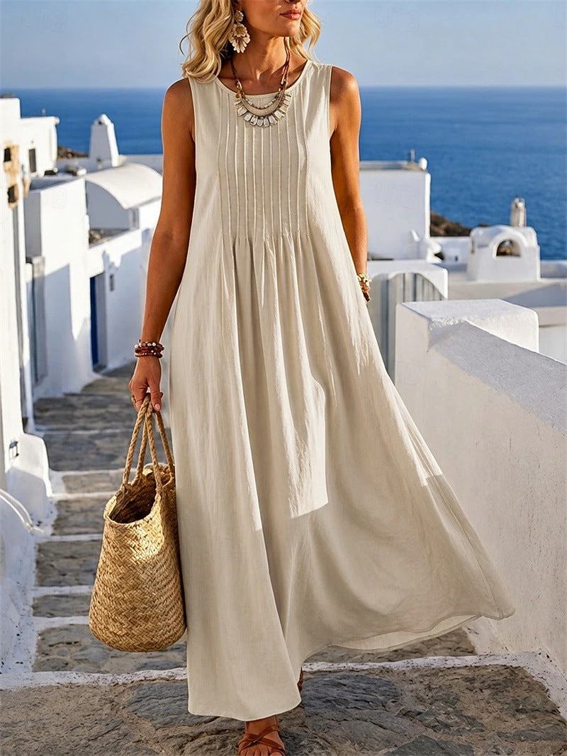 Abito donna ampio casual con collo rotondo