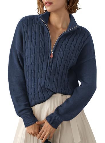 Pull pour femme à demi-zip et col montant - Rétro et confortable