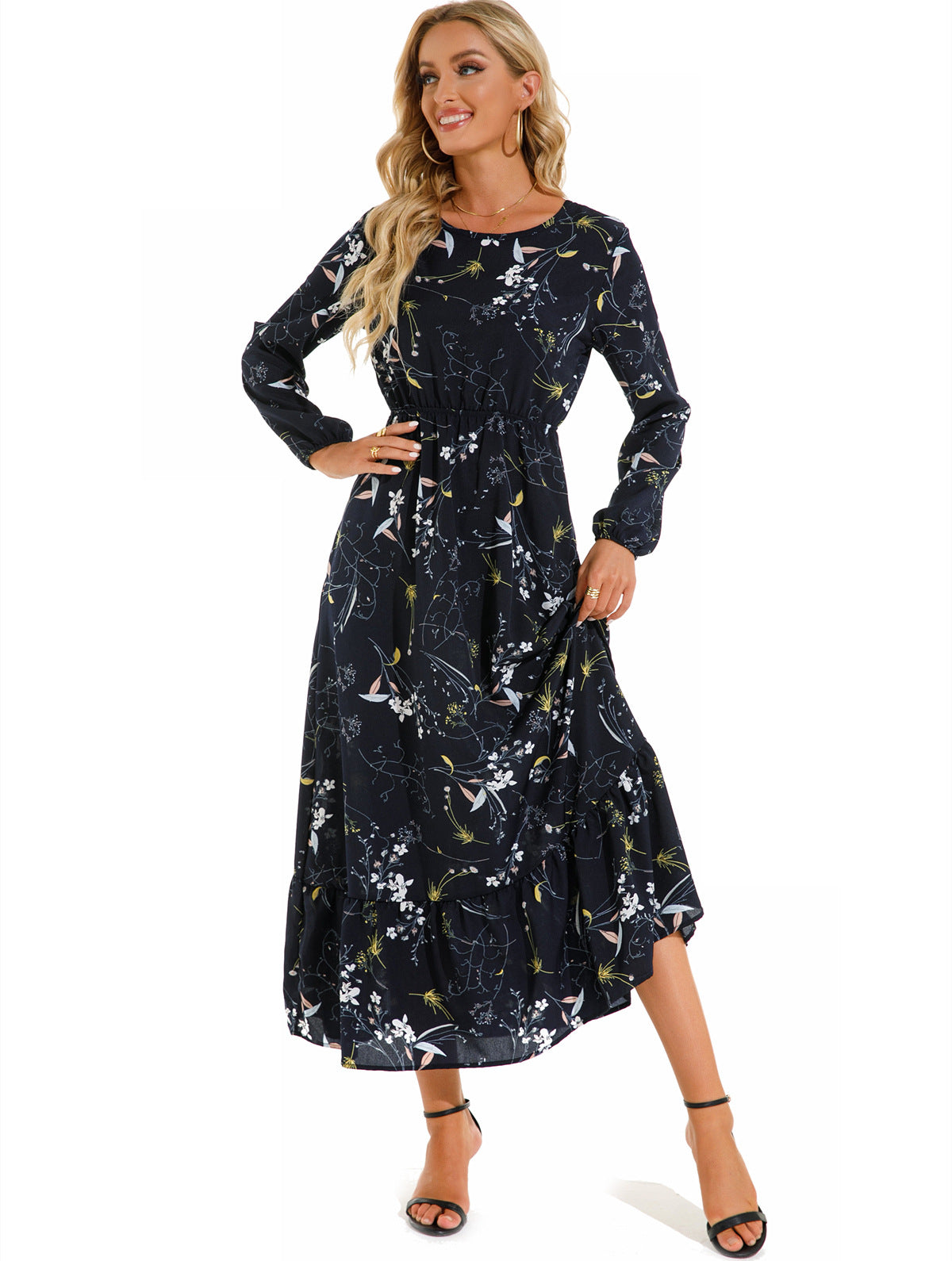 Abito versatile in chiffon floreale da donna - Elegante stile scollo rotondo