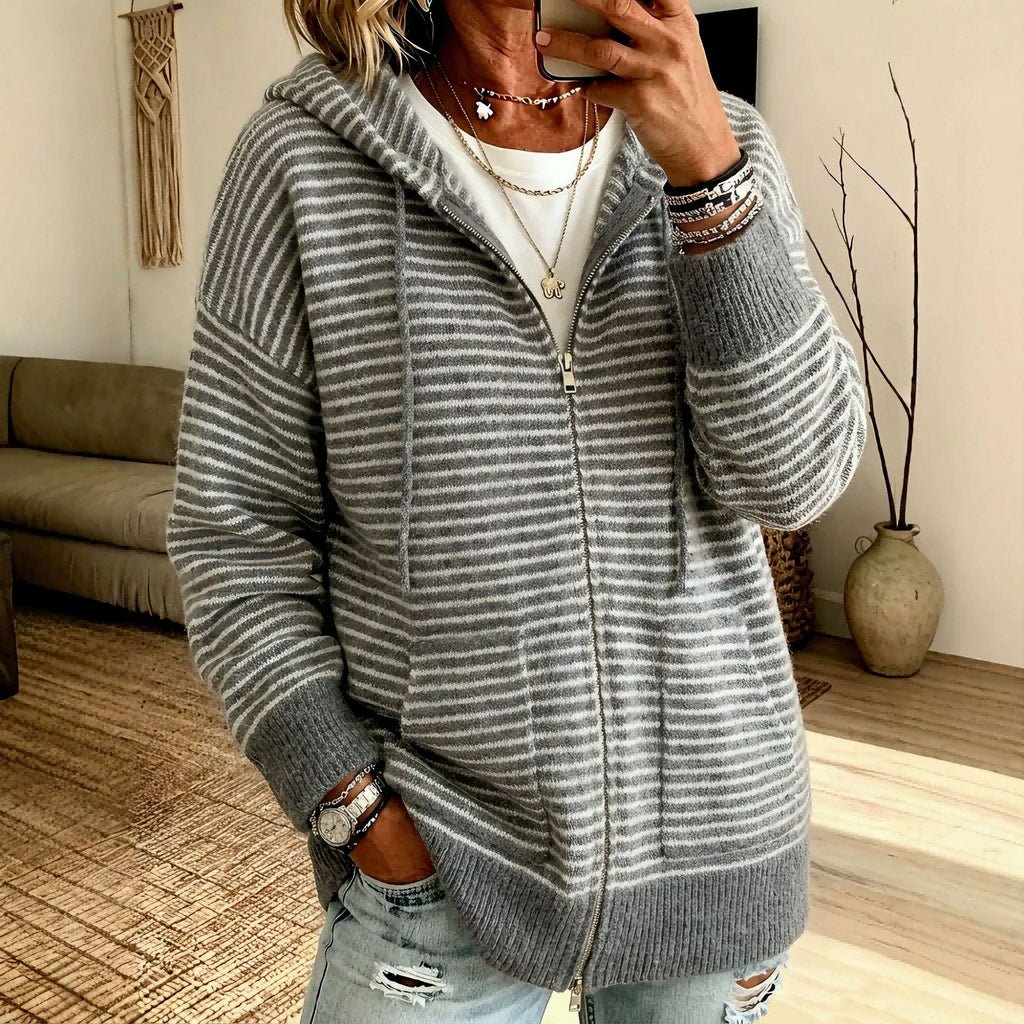 Women's striped hooded cardigan - Soft and casual