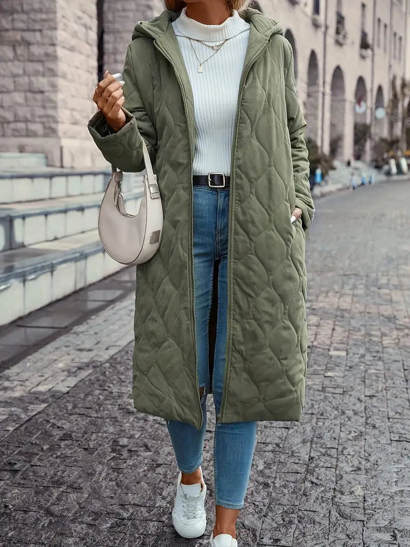 Cappotto trapuntato in cotone con cappuccio e maniche lunghe