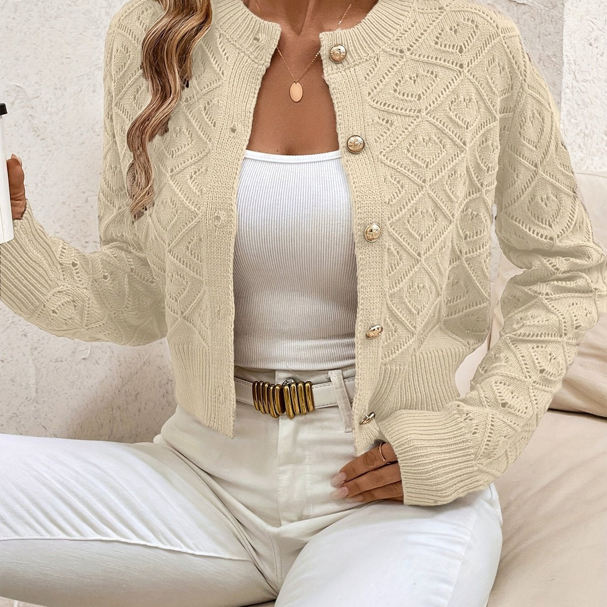 Cardigan donna traforato con bottoni - Elegante e leggero