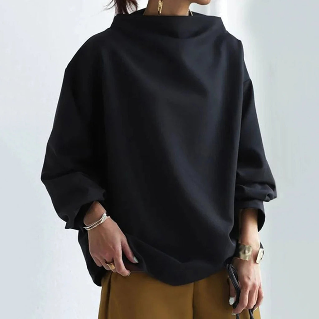 Maglione elegante da donna con collo alto - Vestibilità casual nero maniche lunghe