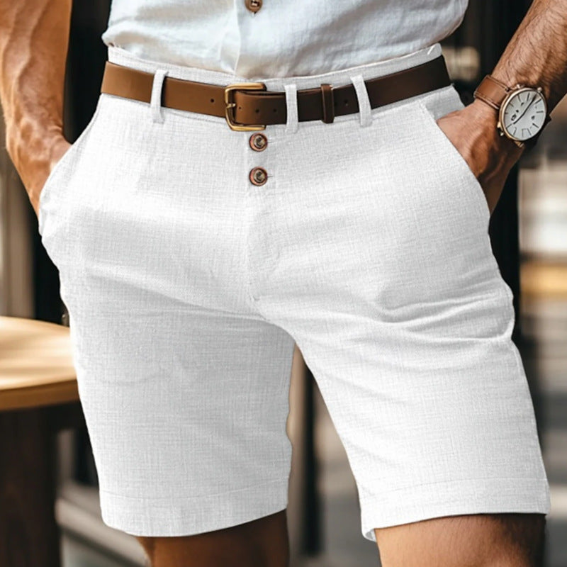 Pantaloncini uomo in lino con bottoni – Shorts leggeri traspiranti tinta unita ideali per l'estate
