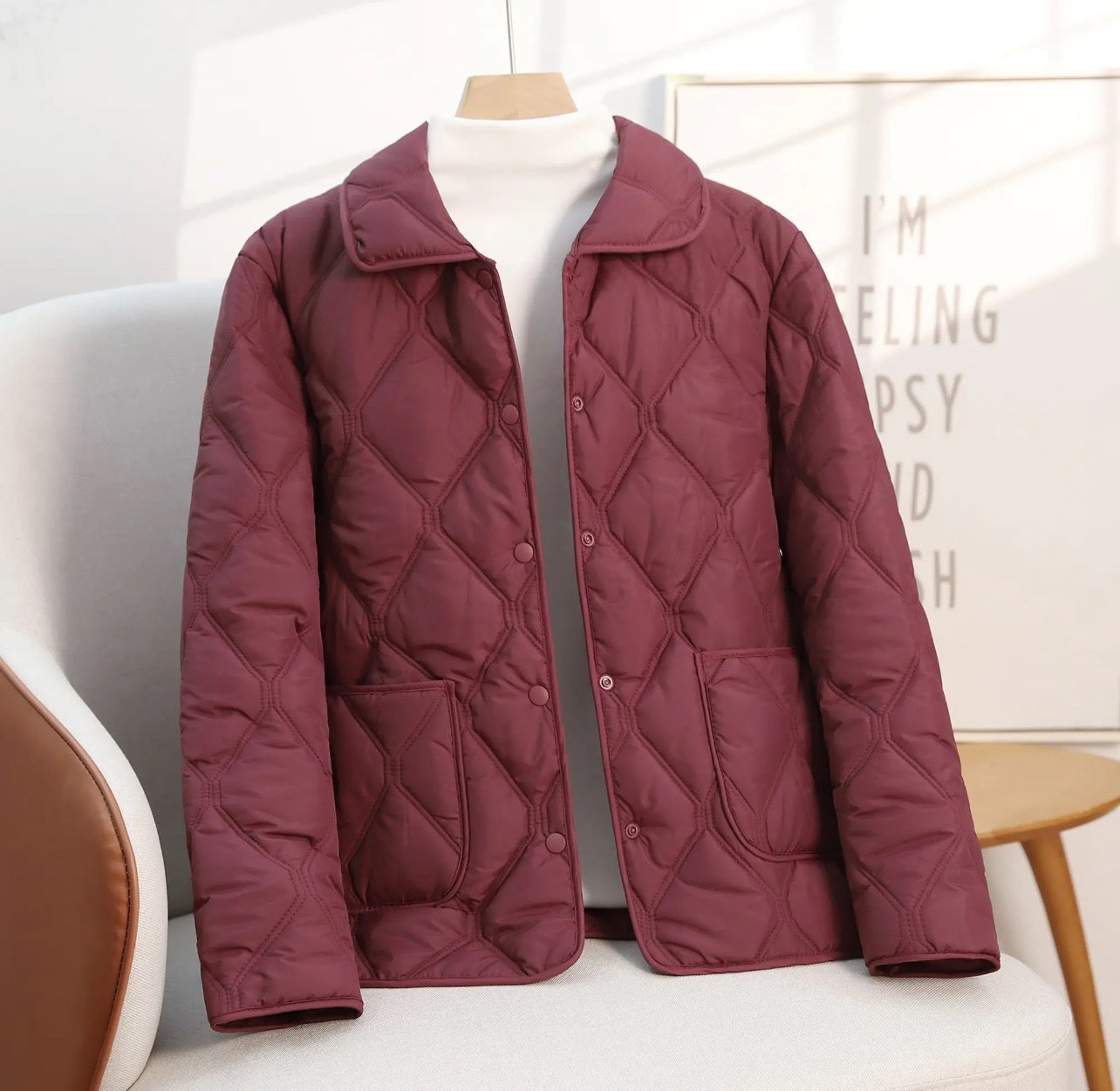 Giacca Donna Imbottita in Cotone con Vestibilità Morbida – Cappotto Corto Casual con Revers