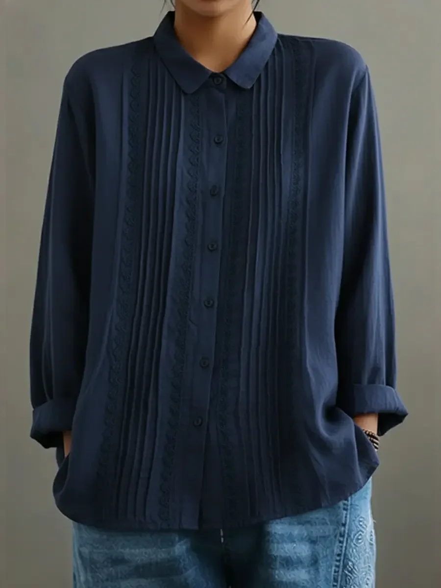Camicia da donna in cotone e lino – Modello estivo leggero ed elegante con pizzo
