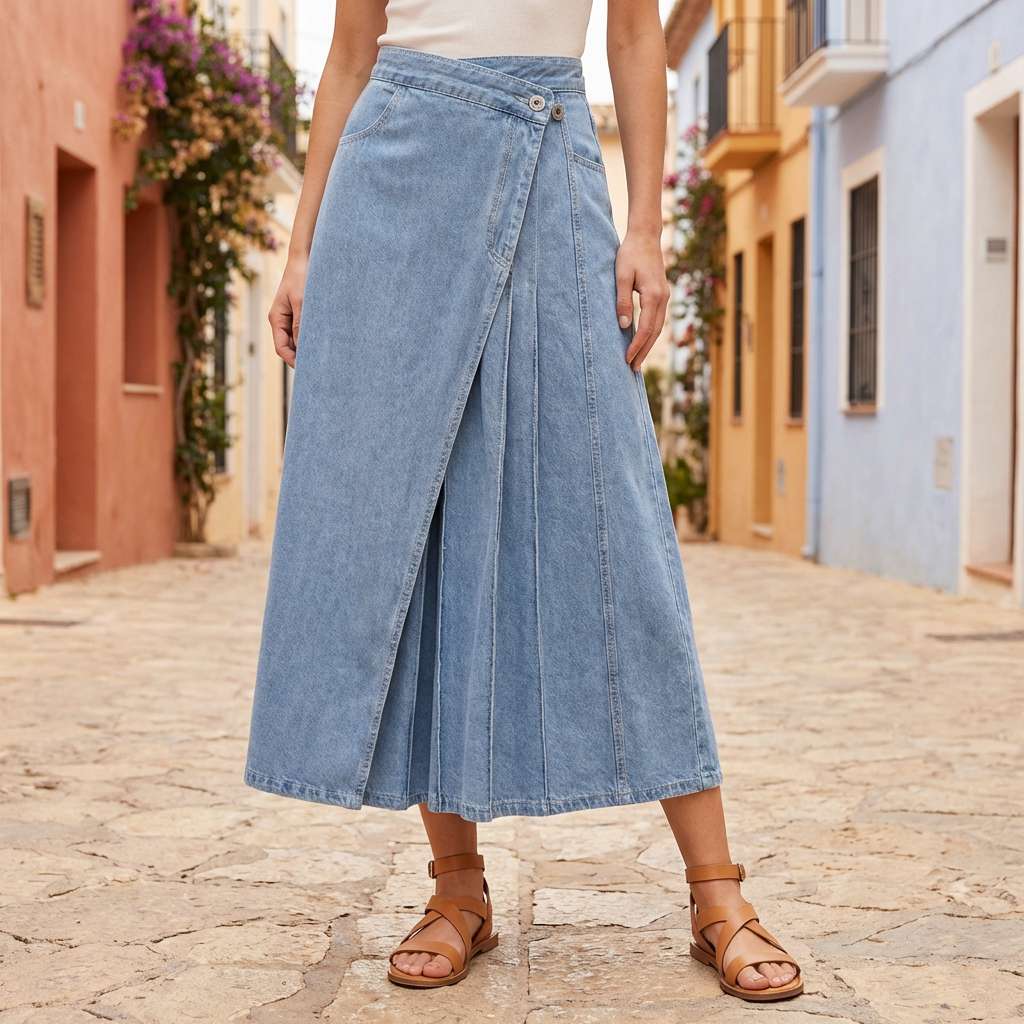 Gonna in denim da donna a vita alta con spacco frontale - Casual ed estiva