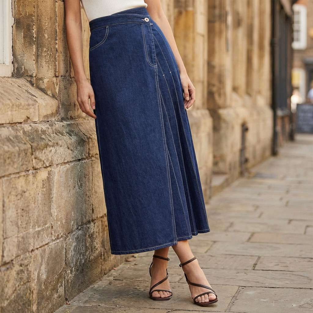 Gonna in denim da donna a vita alta con spacco frontale - Casual ed estiva