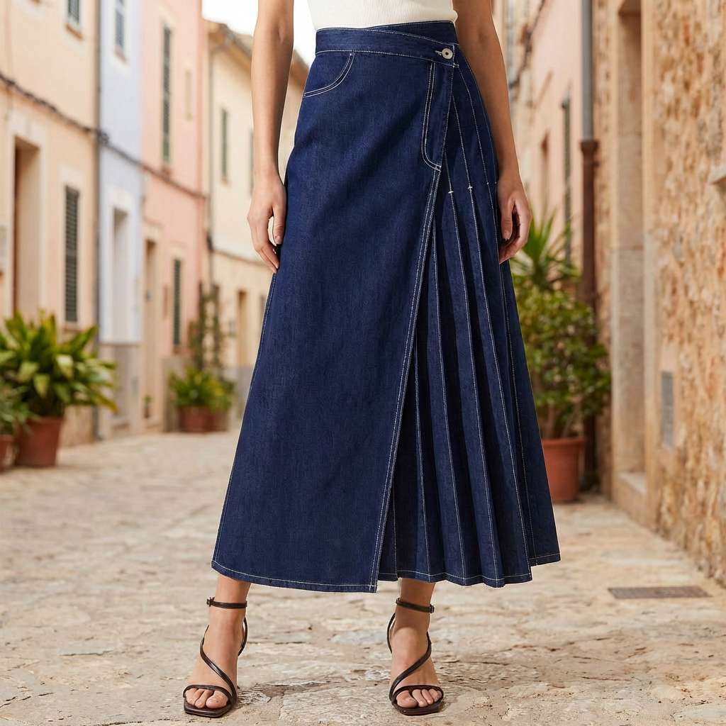 Gonna in denim da donna a vita alta con spacco frontale - Casual ed estiva