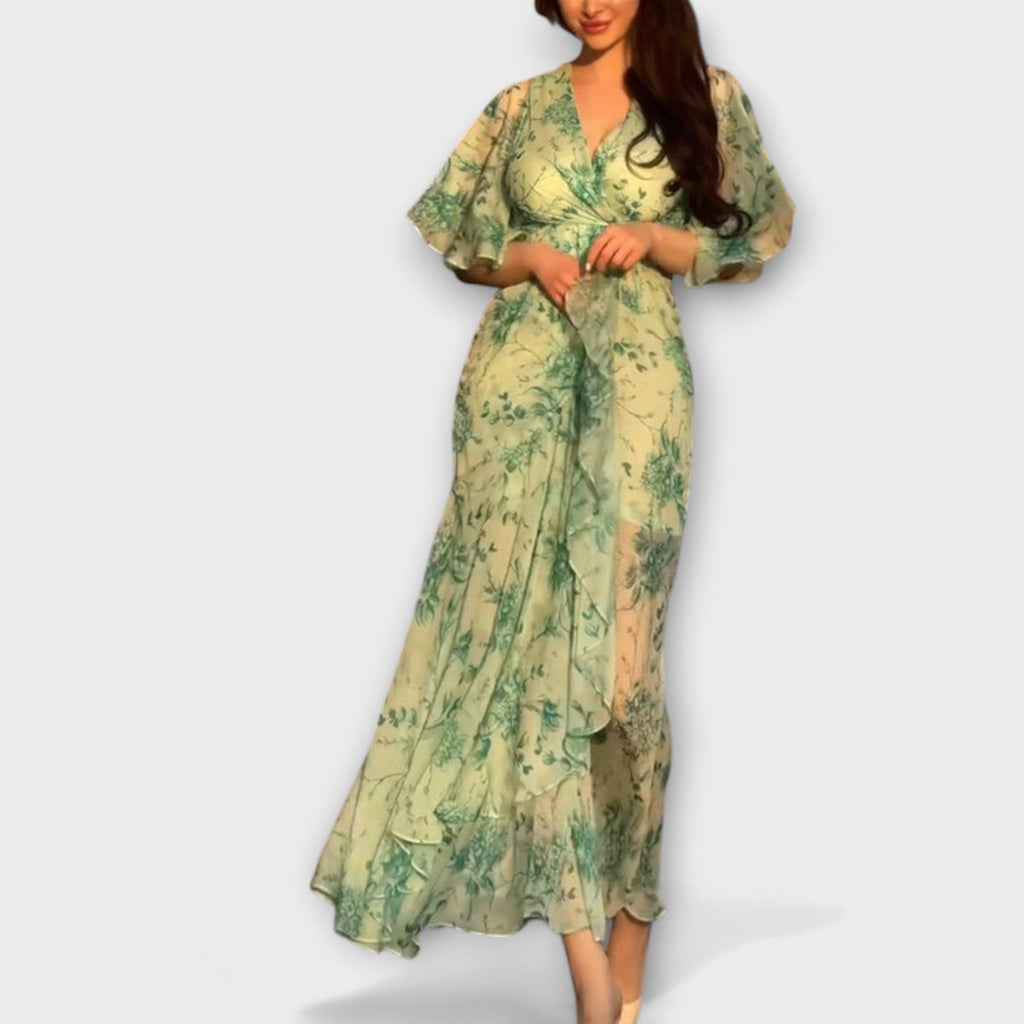 Abito floreale da donna con scollo a V – Elegante e fluido