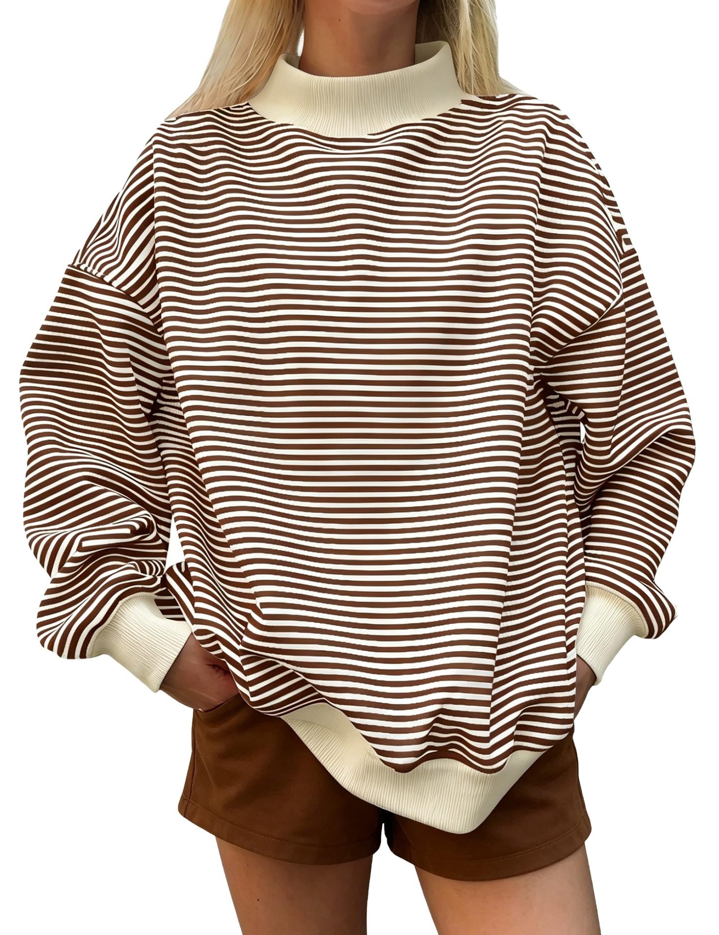 Pull femme rayé à manches longues - Décontracté, doux et automnal