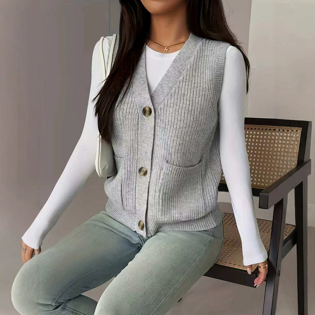 Gilet-pull pour femme avec boutons - Ample et confortable