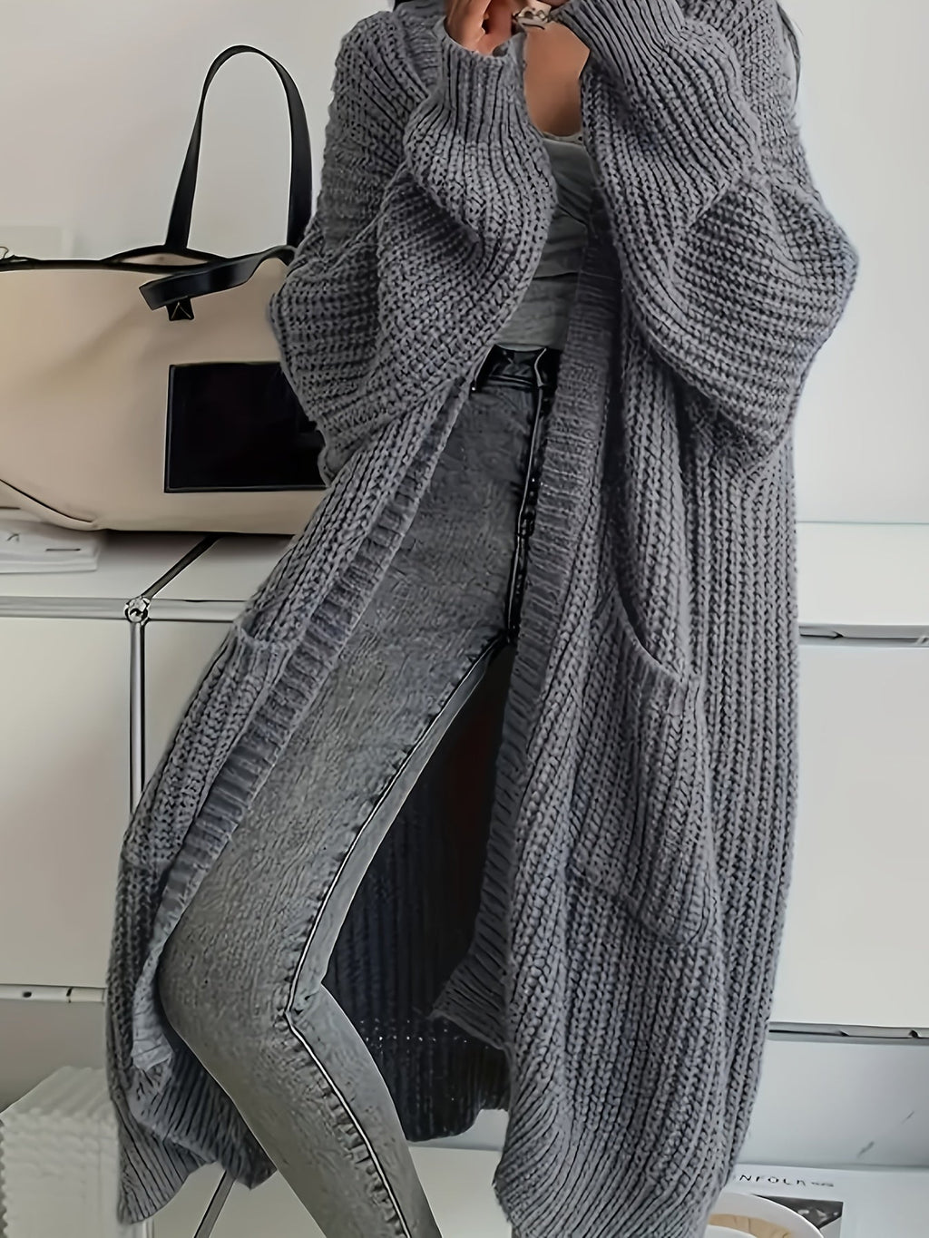Cardigan aperto oversize da donna – Maglia lunga e comoda