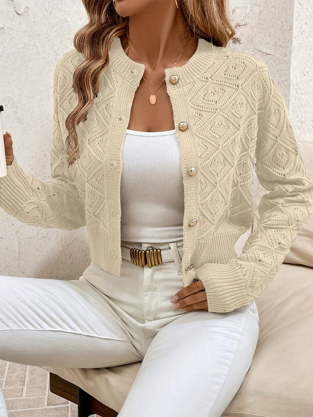 Cardigan donna traforato con bottoni - Elegante e leggero