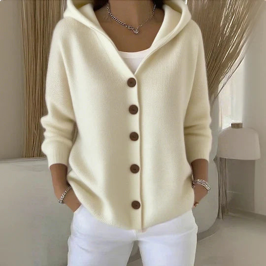 Gilet in maglia con cappuccio da donna – Elegante maglia con bottoni
