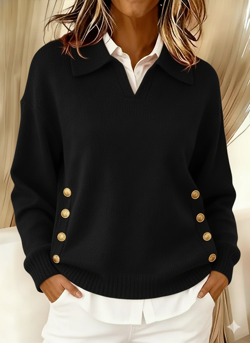 Maglione donna collo polo con bottoni - Semplice ed elegante