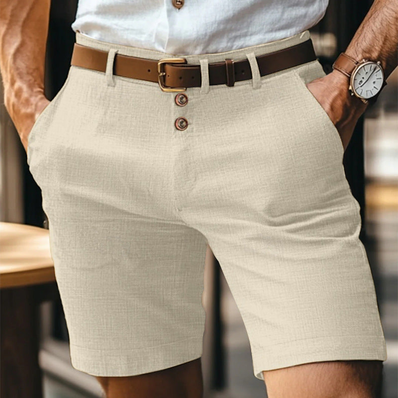 Pantaloncini uomo in lino con bottoni – Shorts leggeri traspiranti tinta unita ideali per l'estate