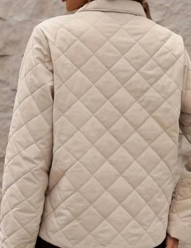 Cappotto Donna con Motivo a Diamante e Maniche Lunghe – Colletto con Revers e Vestibilità Morbida