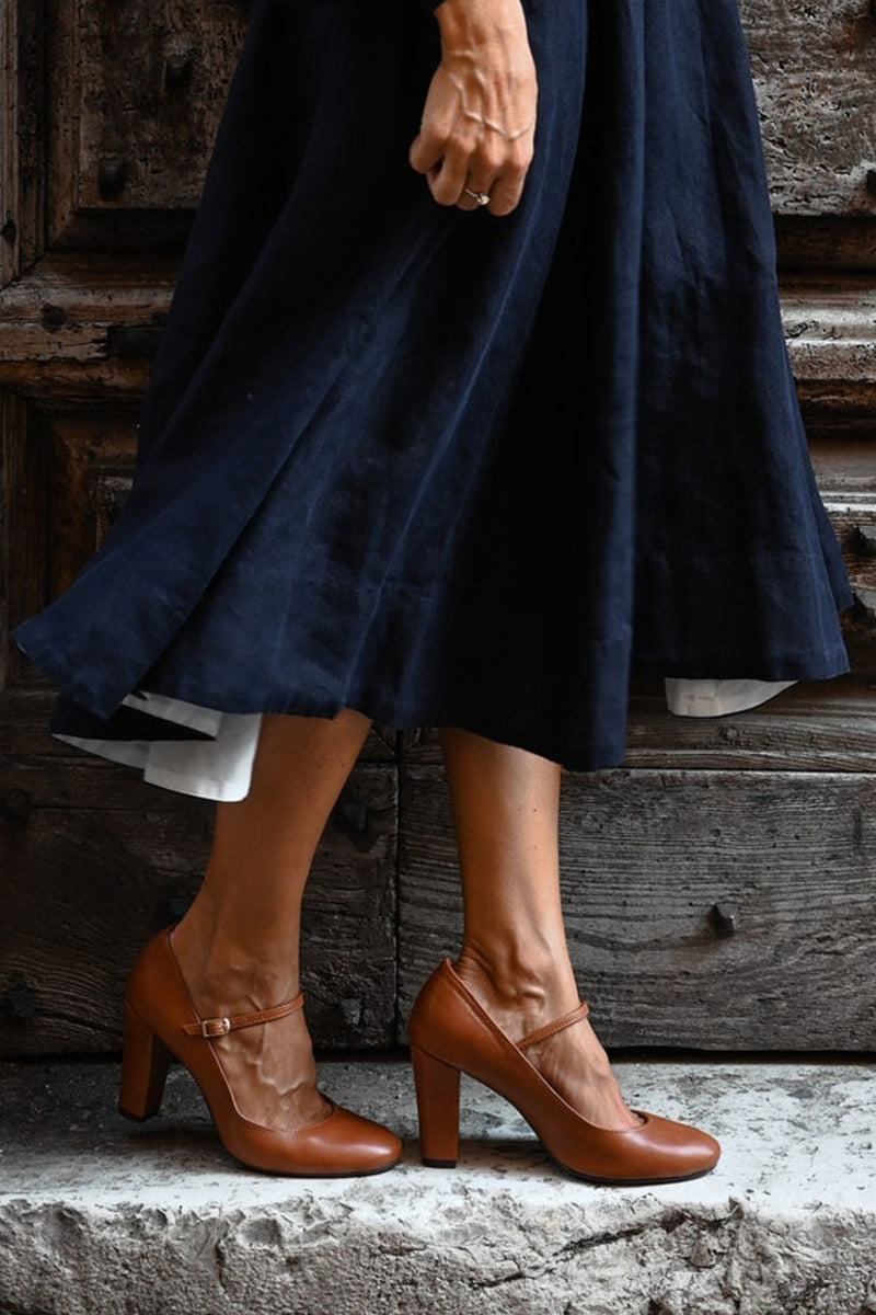Scarpe con tacco largo da donna – Punta tonda e cinturino con fibbia