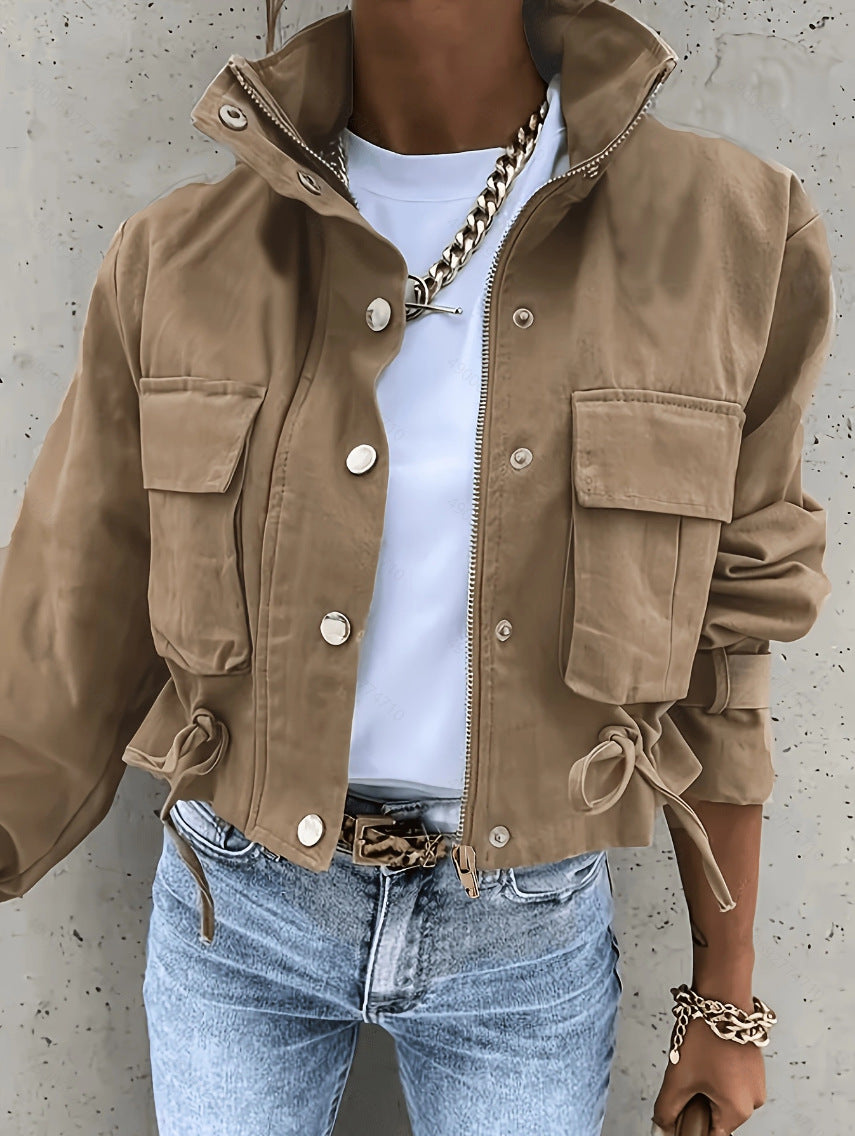 Giacca donna stile biker con collo alto - Moderna e urbana