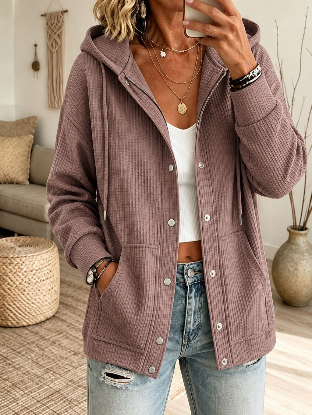Cardigan femme à capuche et cordon de serrage - Décontracté et confortable