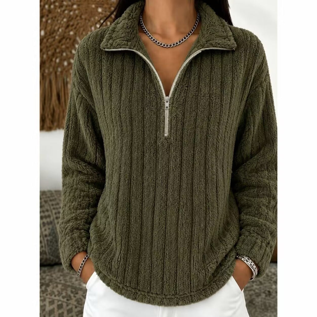 Maglione donna a coste con collo zip - Caldo e confortevole