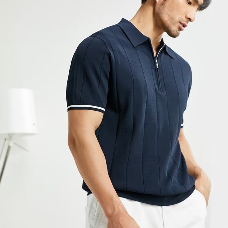 Polo da uomo alla moda a maniche corte – Top estivo con collo con cerniera