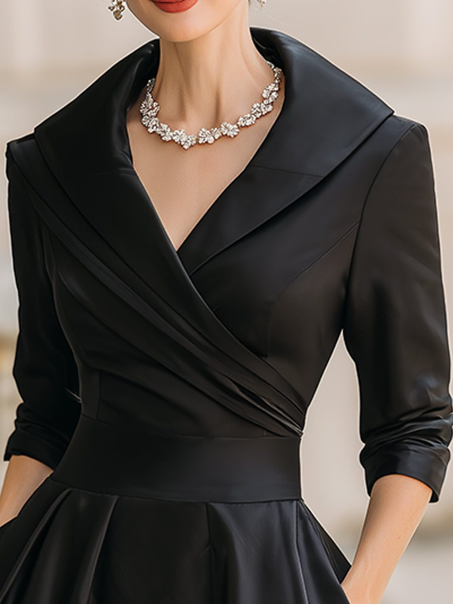 Elegante abito midi a trapezio da donna – Stile plissettato vintage e formale