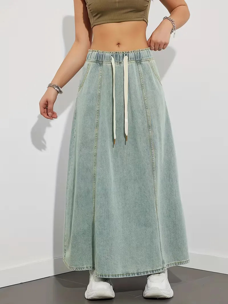 Gonna maxi in denim da donna con vita elasticizzata - Comoda e pratica