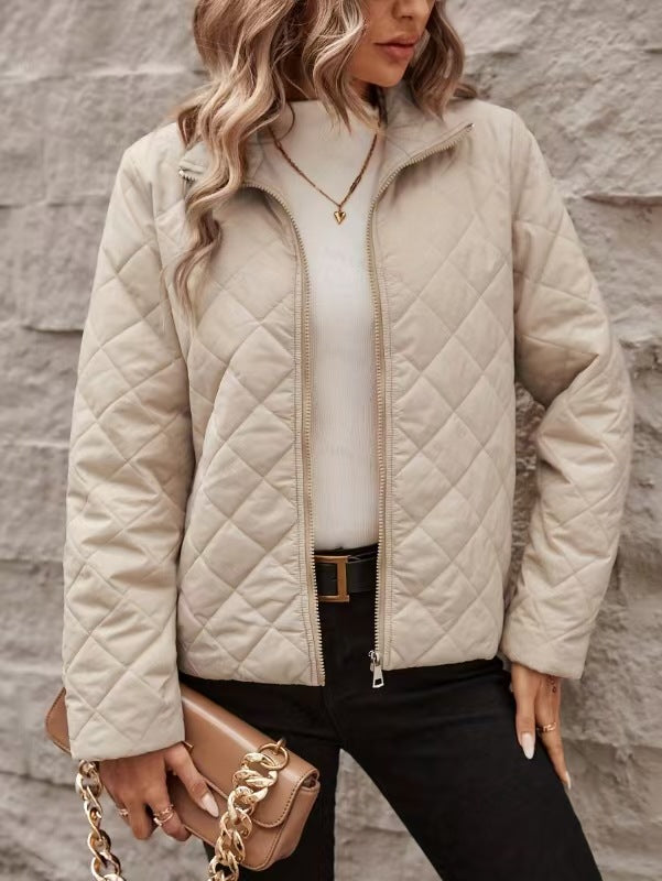 Cappotto Donna con Motivo a Diamante e Maniche Lunghe – Colletto con Revers e Vestibilità Morbida