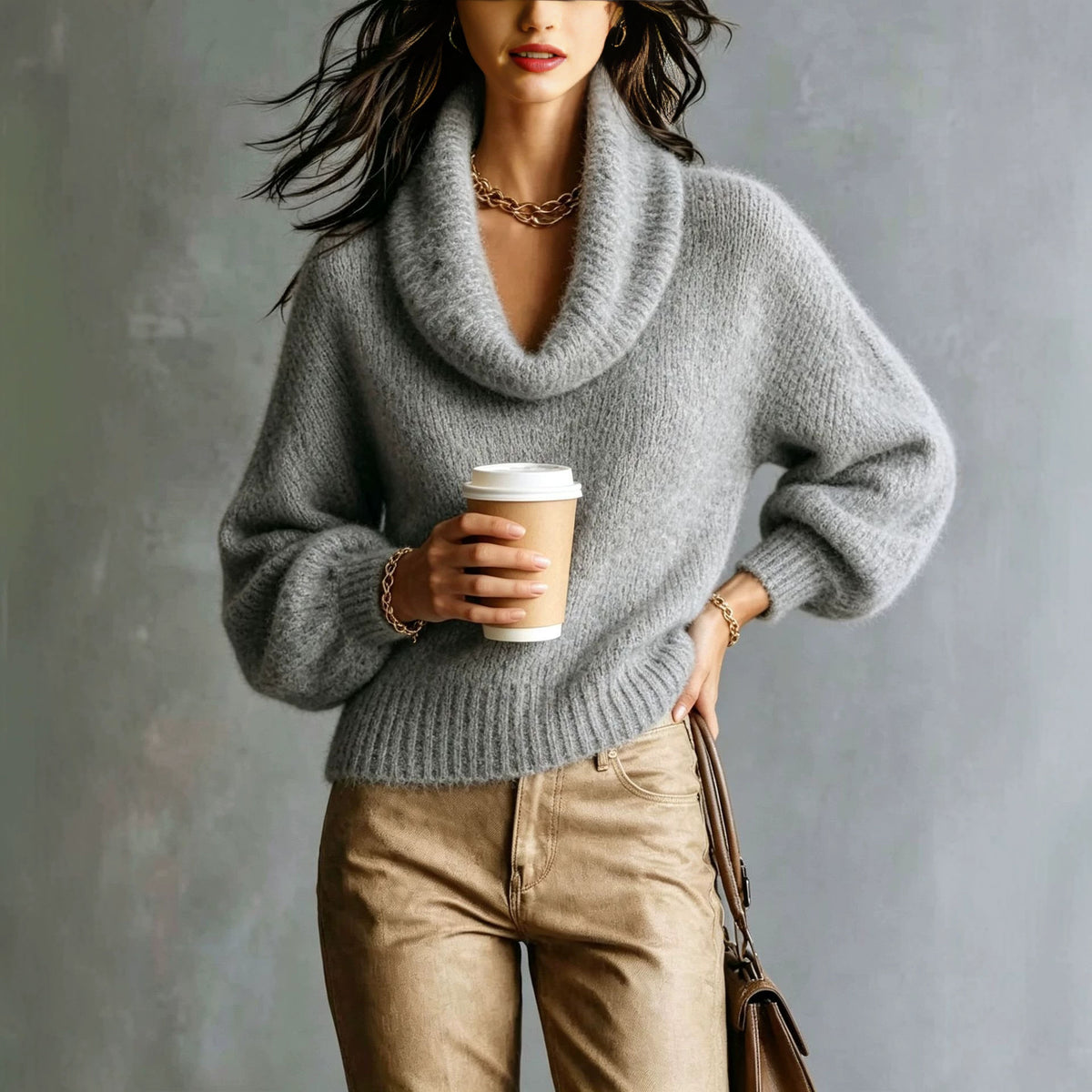 Maglione donna dolcevita con maniche a sbuffo - Morbido e trendy