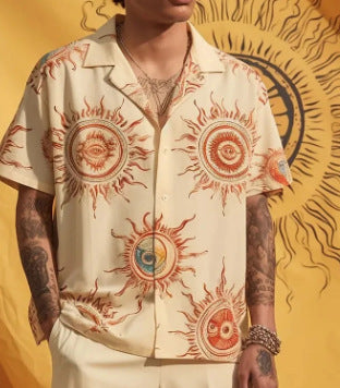 Camicia casual da uomo a maniche corte stampata – Top alla moda con bottoni