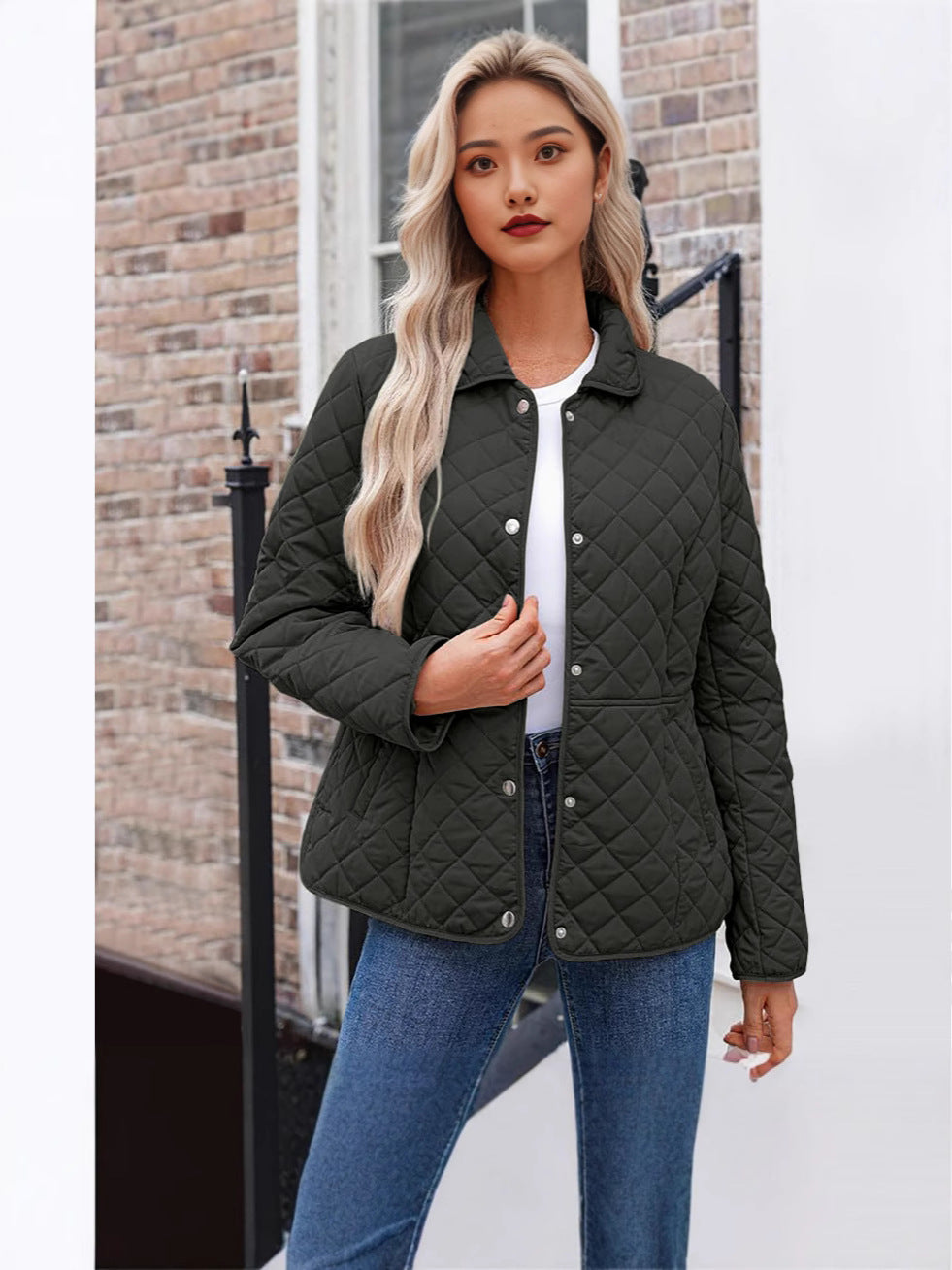 Giacca Trapuntata Donna Tinta Unita – Stile Casual con Collo a Rever Caldo