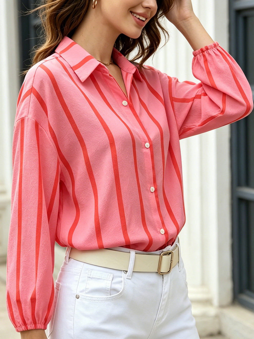 Blouse rayée pour femme à manches bouffantes - Légère et féminine