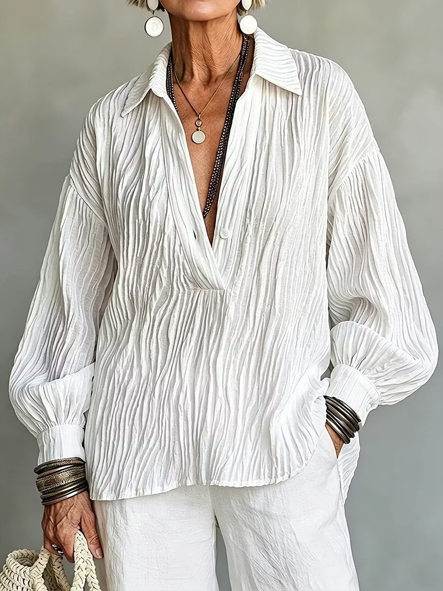 Chemise pour femme à col V et manches longues - Légère et élégante
