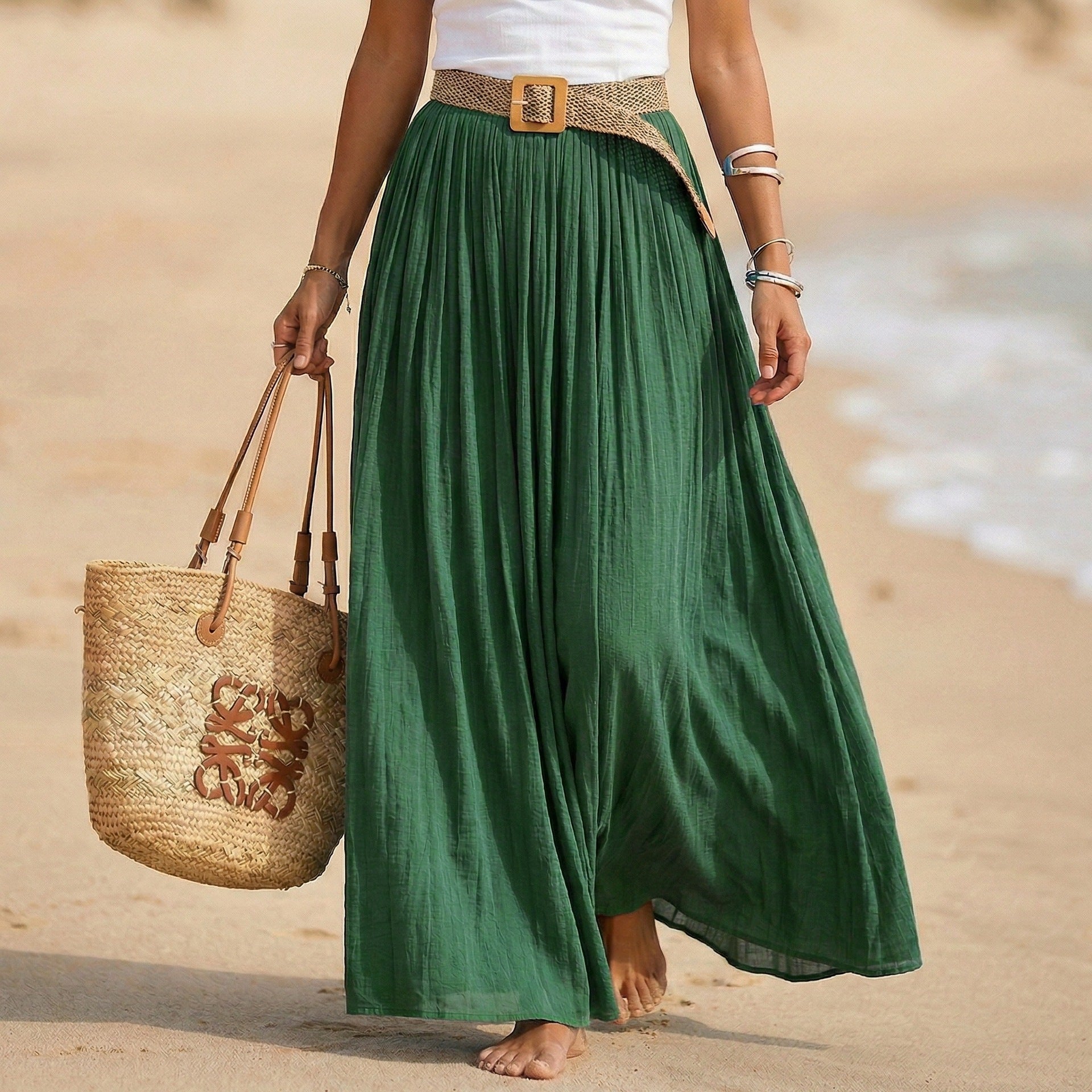 Abito maxi donna svasato con vita morbida stile mare