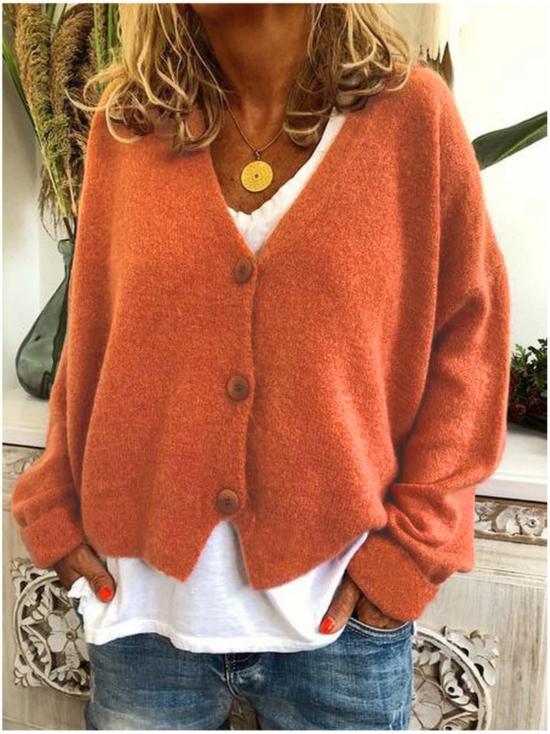 Cardigan lavorato a maglia da donna con bottoni, scollo a V, morbido ed elegante