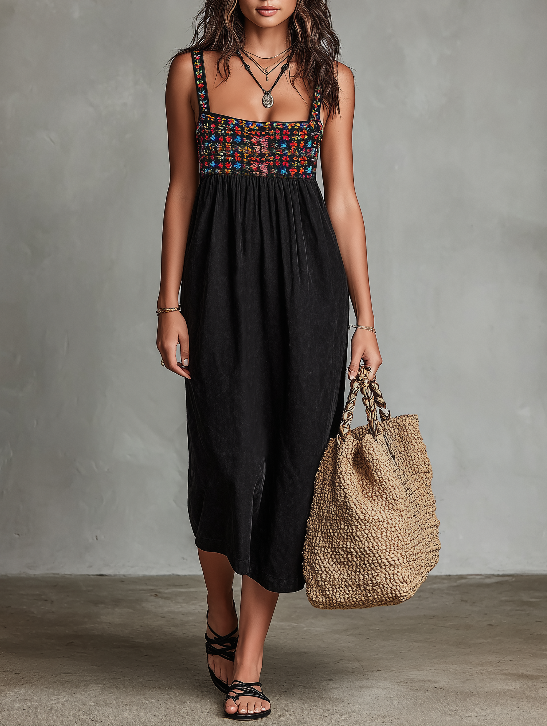 Abito midi ricamato effetto suede da donna - Boho ed elegante