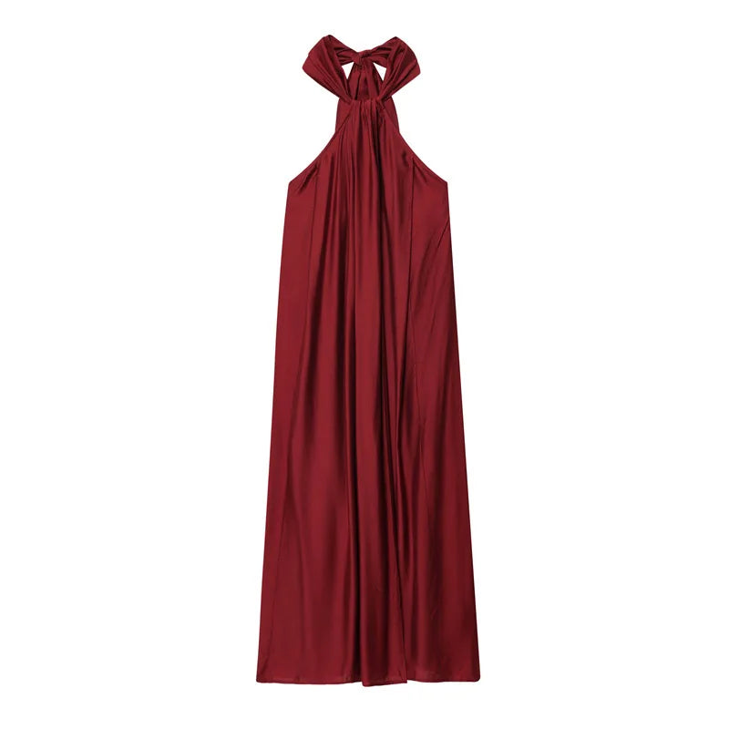 Abito maxi da donna halter drappeggiato con apertura - Elegante e raffinato