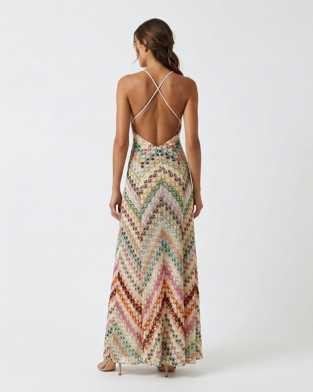 Abito maxi in crochet da donna con schiena scoperta - Leggero ed estivo