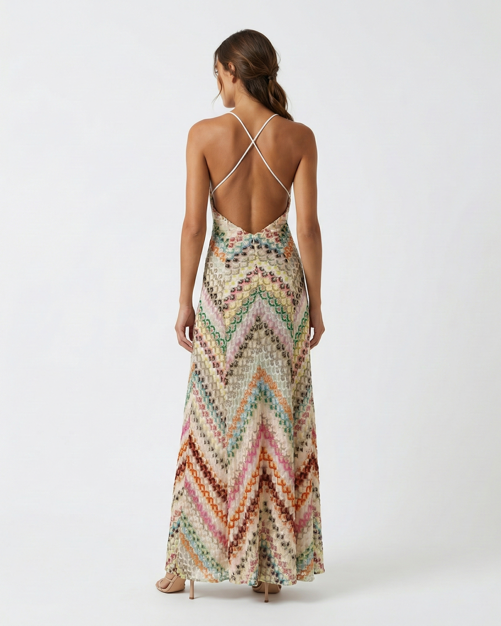 Abito maxi in crochet da donna con schiena scoperta - Leggero ed estivo