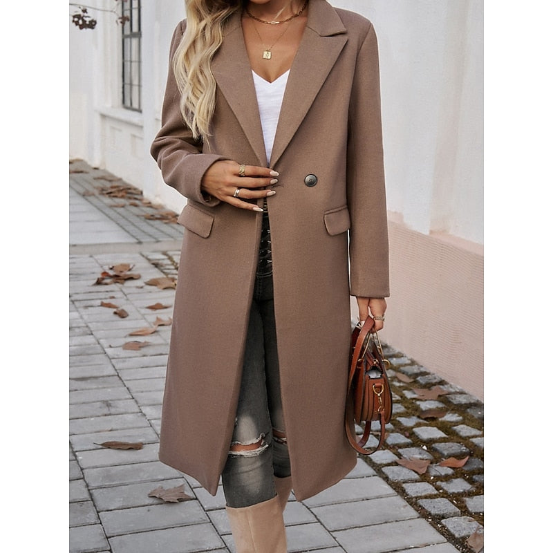 Women's long coat with notched lapels – Warm and elegant